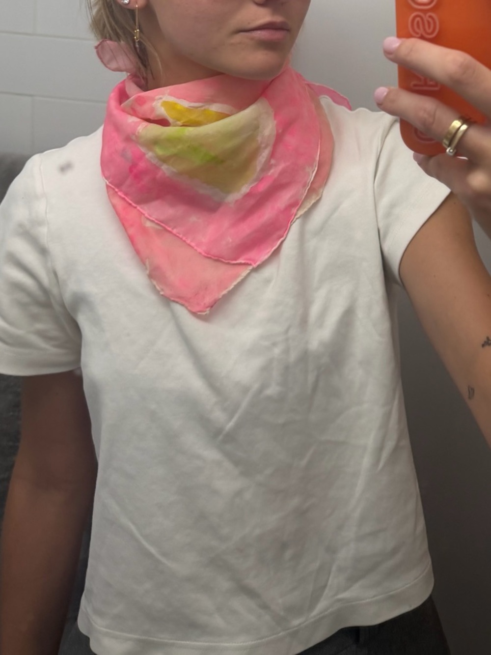 Vintage Pink and Yellow Silk Bandana Scarf